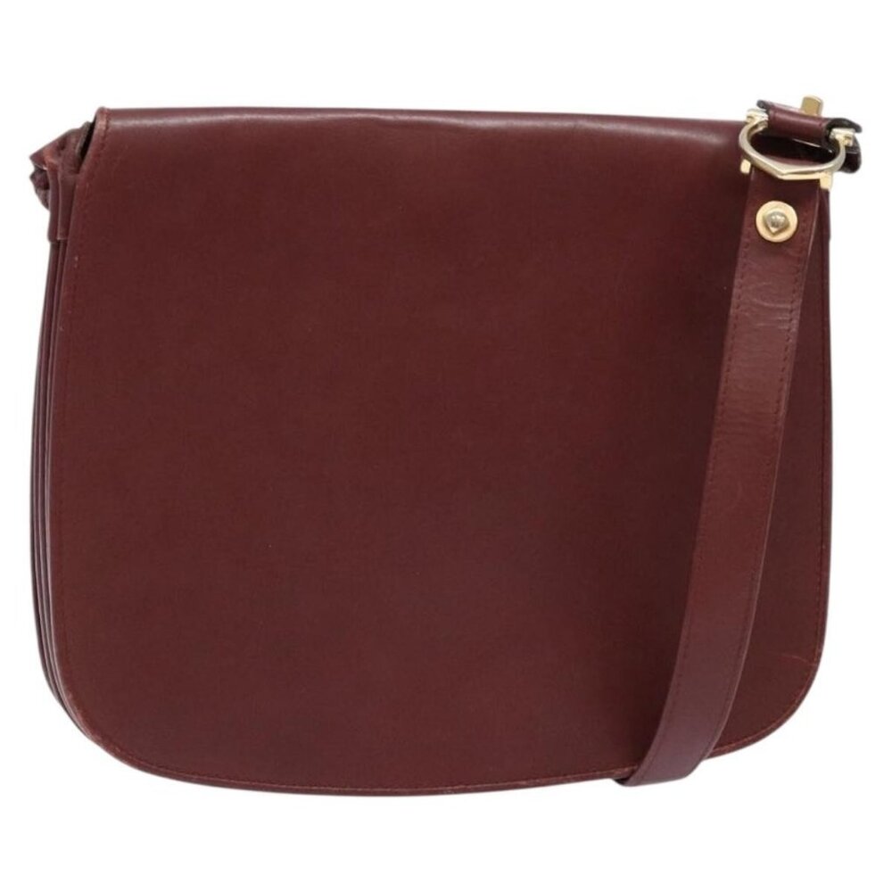 Authentic CARTIER Must Line Shoulder Bag Leather Bordeaux Gold